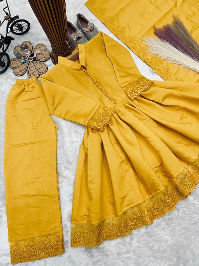 Kids Yellow Lace Suit | 3 Piece Festive A-Line Outfit