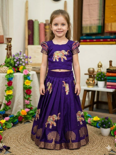 Kids Purple Elephant Print Lehenga Choli | Festive Indian Outfit