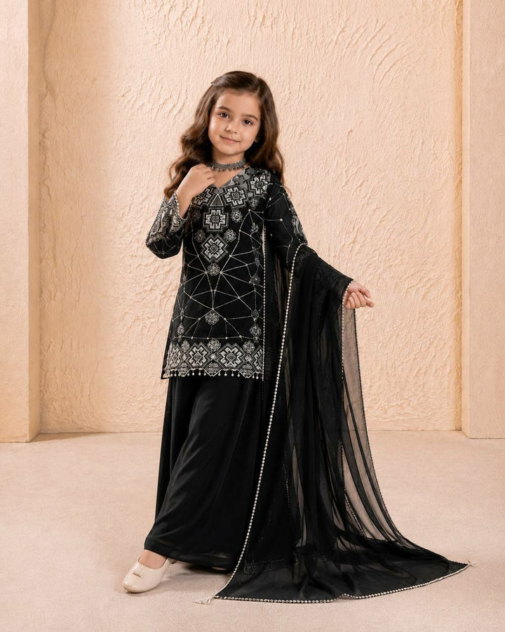 Kids Black Silver Embroidered Sharara Suit | 3 Piece Festive Outfit