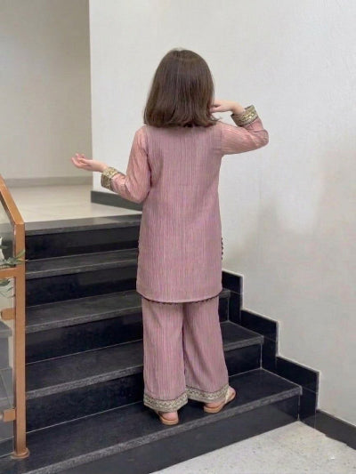 Kids Dusty Lilac Embroidered Kurta Set | 2 Piece Festive Palazzo Outfit