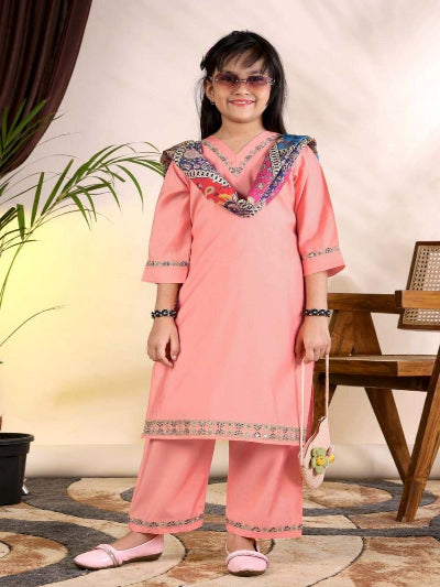 Kids Pink Kurta Suit | 3 Piece Festive Trouser Outfit