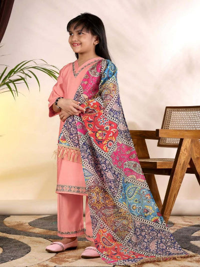 Kids Pink Kurta Suit | 3 Piece Festive Trouser Outfit