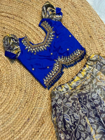 Kids Blue Gold Banarasi Lehenga Choli | Traditional Festive Outfit