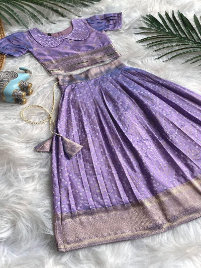 Kids Light Purple Silk Lehenga Choli | Traditional Festive Outfit