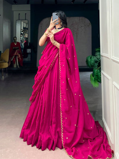 South Indian Half Saree | Pink Silk Blouse Pink Lehenga Gold Embroidery