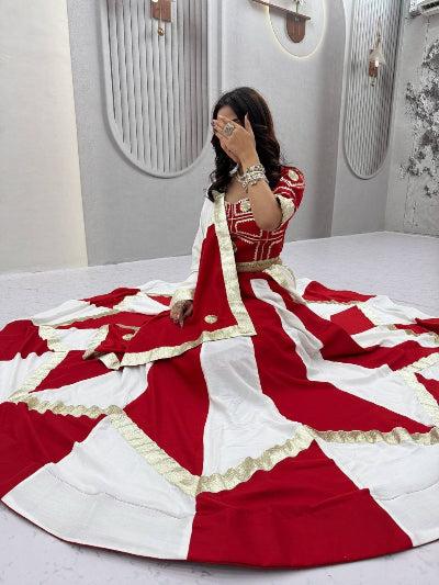 Red and White Navratri Lehenga Embroidered Blouse Dupatta Set
