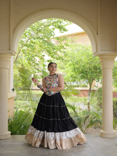 Black and White Navratri Lehenga Colorful Embroidered Blouse Set