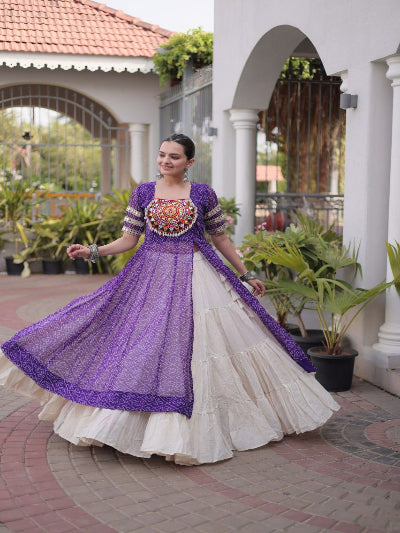 Purple and White Navratri Lehenga Colorful Embroidered Blouse Set