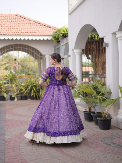 Purple and White Navratri Lehenga Colorful Embroidered Blouse Set