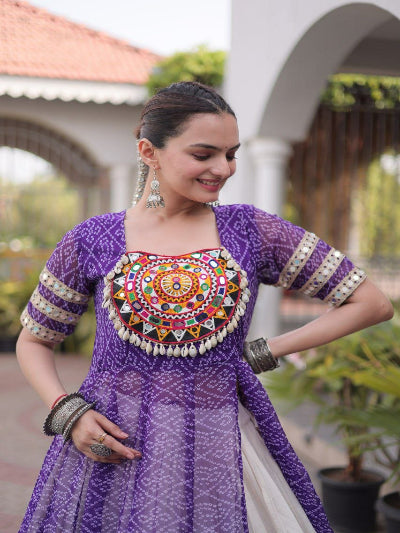Purple and White Navratri Lehenga Colorful Embroidered Blouse Set