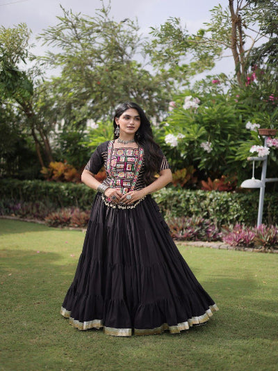 Black Navratri Colorful Embroidered Lehenga Blouse Set