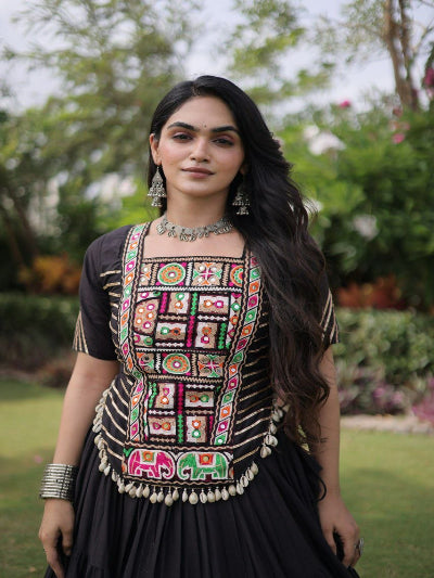 Black Navratri Colorful Embroidered Lehenga Blouse Set