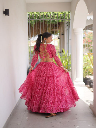 Pink Navratri Lehenga Colorful Embroidered Blouse Dupatta Set