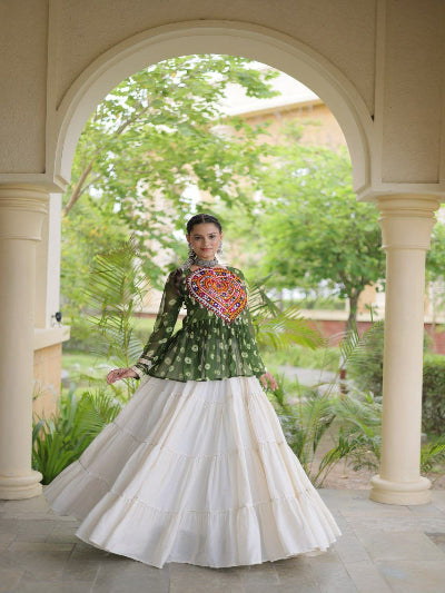 Navratri Cotton Bandhani Lehenga Set with Kutchi Gamthi Patchwork