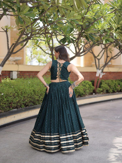 Teal and Gold Navratri Lehenga Colorful Embroidered Blouse Dupatta Set