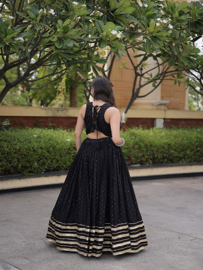 Black and Cream Navratri Lehenga Colorful Embroidered Blouse Dupatta Set