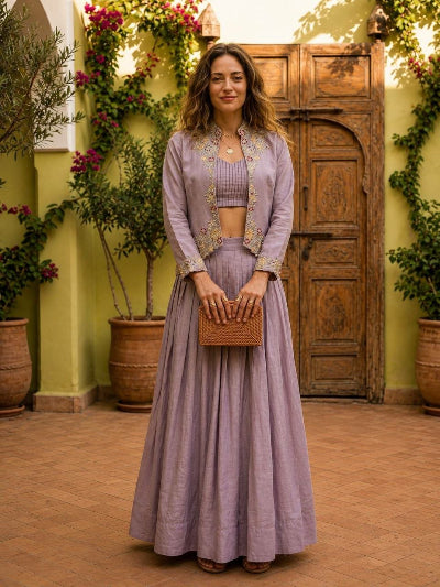 Navratri Lehenga Embroidered Jacket Crop Top Set