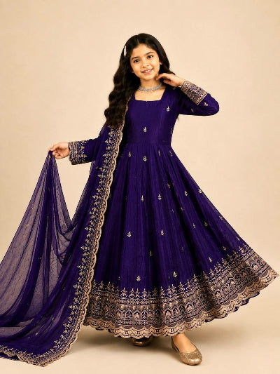 Kids Purple Anarkali Kurta Dupatta Set