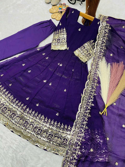 Kids Purple Anarkali Kurta Dupatta Set