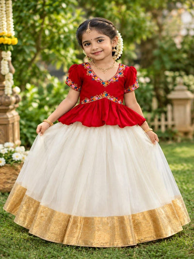 Kids Red and Cream Lehenga Choli Set