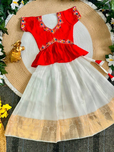 Kids Red and Cream Lehenga Choli Set