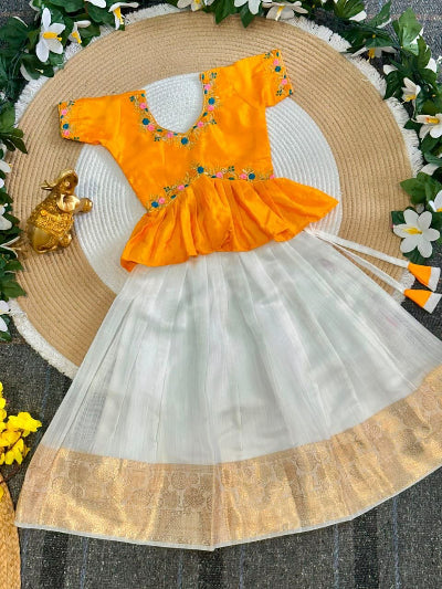 Kids Yellow and Cream Lehenga Choli Set