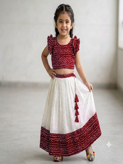Kids Silk Lehenga Choli Set with Zari Weaving