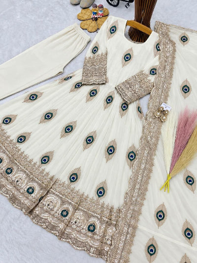 Kids Silk Gown with Thread Embroidery Zari Sequins Dupatta Set