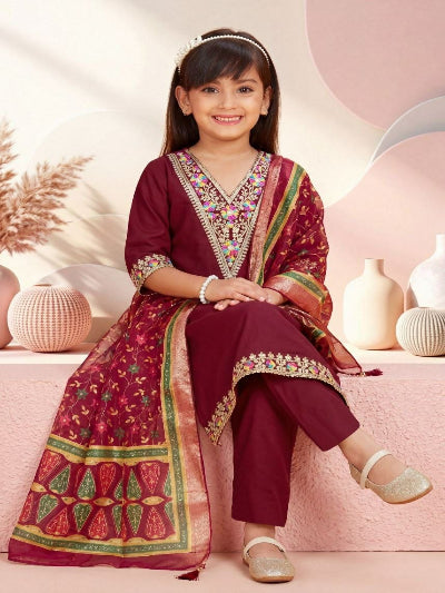 Kids Premium Rayon Embroidery Salwar Suit Set