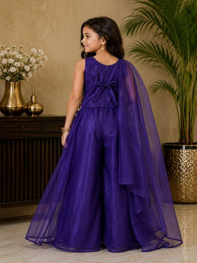 Kids Premium Twill Net Kurta with Detailed Embroidery &amp; Sharara Pant Set