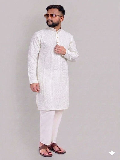 Mens  Sequence Embroidery Rayon Kurta Pajama Set