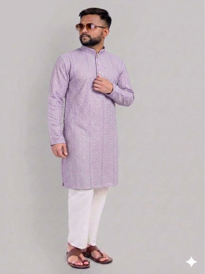 Mens  Sequence Embroidery Rayon Kurta Pajama Set
