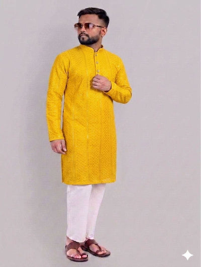 Mens  Sequence Embroidery Rayon Kurta Pajama Set