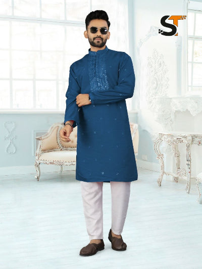 Mens Roman Silk Traditional Embroidery Kurta Pajama Set