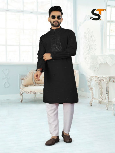 Mens Roman Silk Traditional Embroidery Kurta Pajama Set