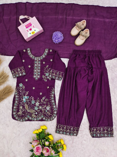 Kids Embroidery Work Punjabi Patiyala Suit Set