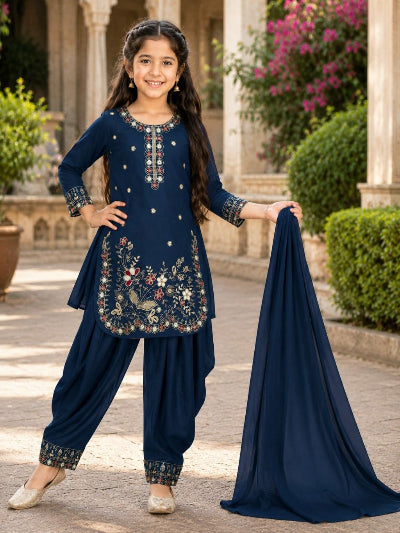 Kids Embroidery Work Punjabi Patiyala Suit Set