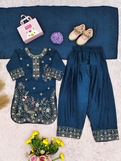 Kids Embroidery Work Punjabi Patiyala Suit Set