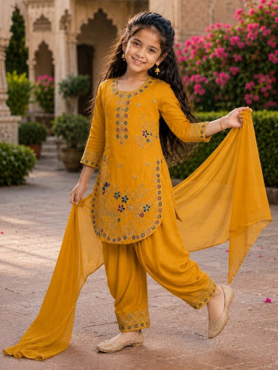 Kids Embroidery Work Punjabi Patiyala Suit Set