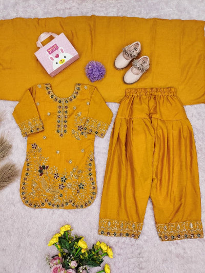 Kids Embroidery Work Punjabi Patiyala Suit Set