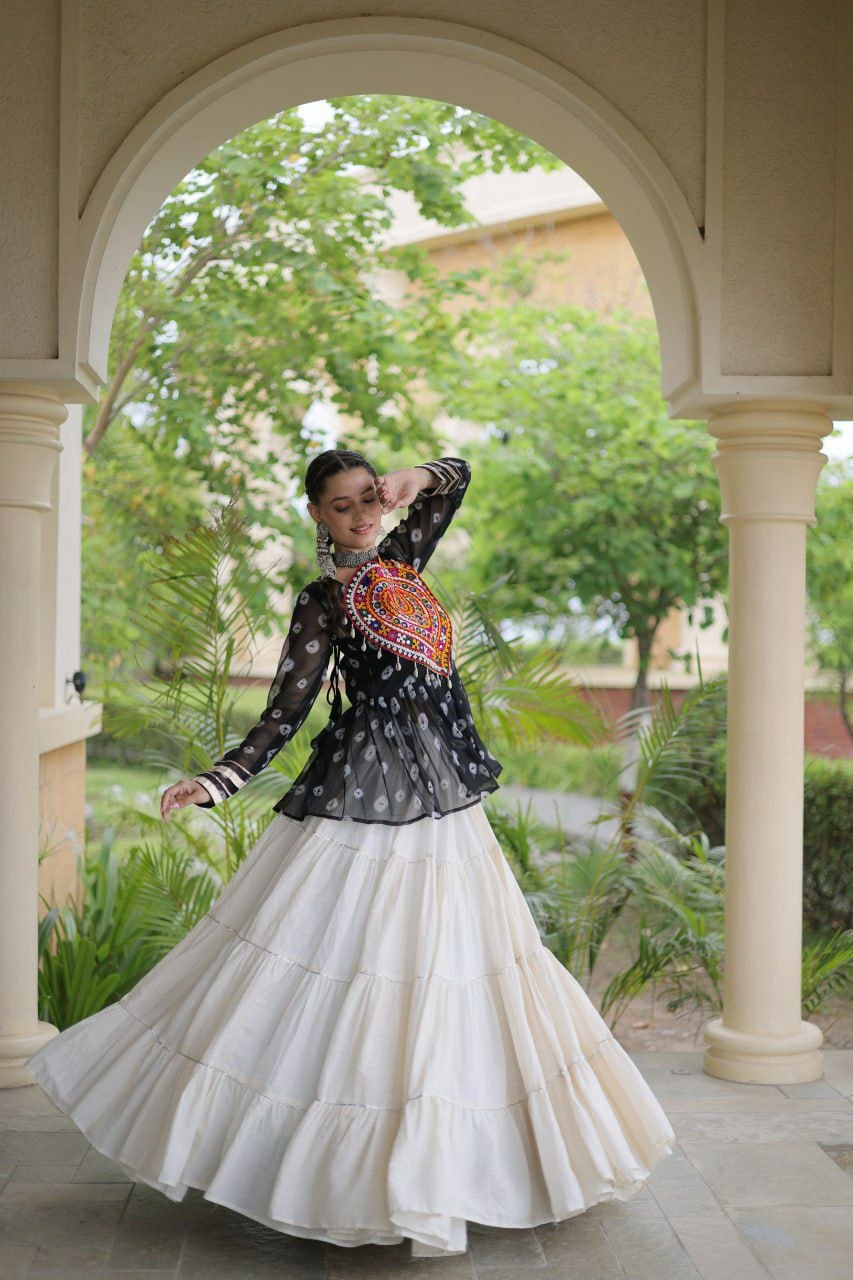 Navratri Cotton Bandhani Lehenga Set with Kutchi Gamthi Patchwork