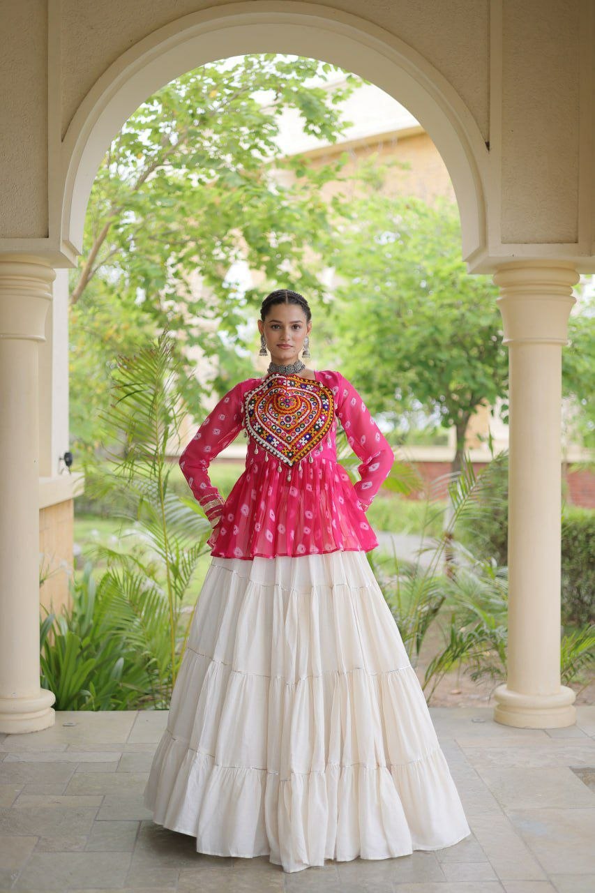 Navratri Cotton Bandhani Lehenga Set with Kutchi Gamthi Patchwork