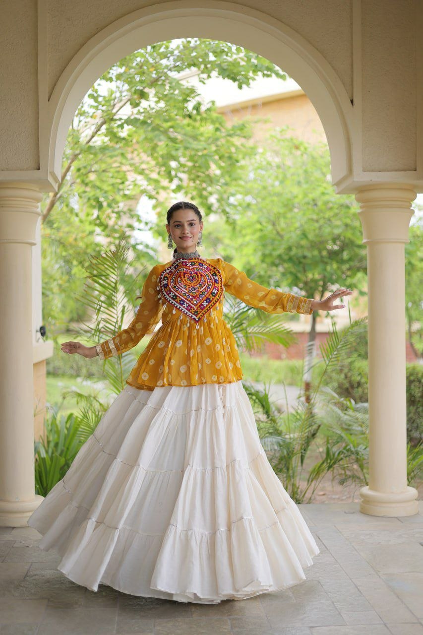 Navratri Cotton Bandhani Lehenga Set with Kutchi Gamthi Patchwork