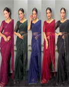 1 Min Premium Georgette Cutwork Stitched Readymade Saree - BONYHUBSAREE