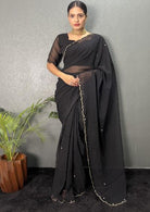 1 Min Premium Georgette Cutwork Stitched Readymade Saree - BONYHUBSAREE