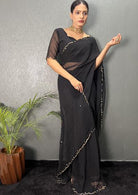 1 Min Premium Georgette Cutwork Stitched Readymade Saree - BONYHUBSAREE