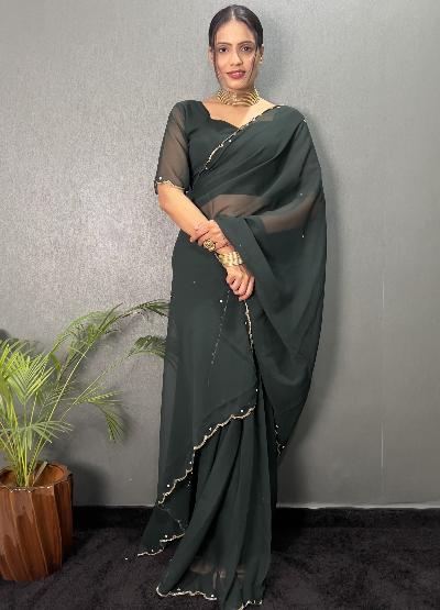 1 Min Premium Georgette Cutwork Stitched Readymade Saree - BONYHUBSAREE