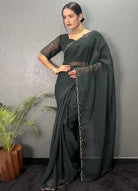 1 Min Premium Georgette Cutwork Stitched Readymade Saree - BONYHUBSAREE