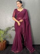 1 Min Premium Georgette Cutwork Stitched Readymade Saree - BONYHUBSAREE