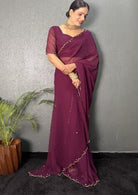 1 Min Premium Georgette Cutwork Stitched Readymade Saree - BONYHUBSAREE